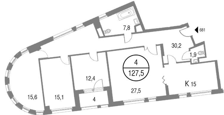 Четырёхкомнатная квартира 127.5 м²